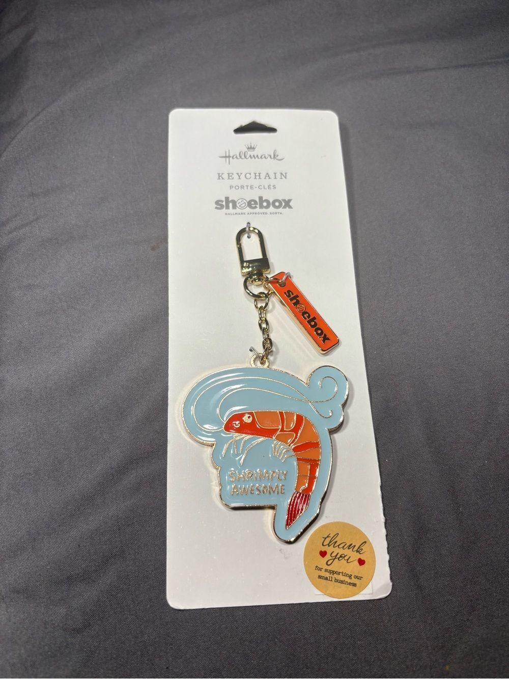 New Hallmark Shoebox Shrimply Amazing Keychain - Light Blue & Orange